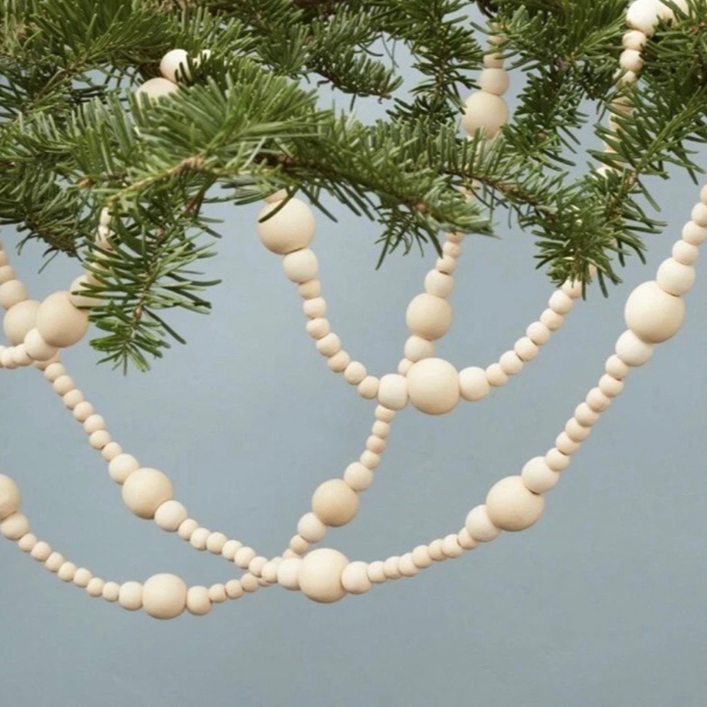 Hearth & Hand with Magnolia Natural Wood Beaded Christmas Tree Garland 12’